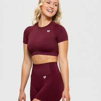 Power Seamless Short Sleeve Crop Top | Dark Cherry