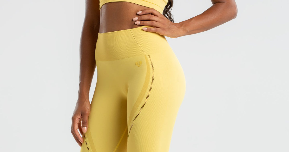 Women Seamless Workout Outfits Sport Long Sleeve And Legging Yellow Net -  Glamfit