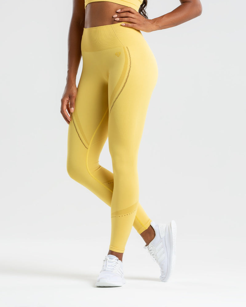 Women Seamless Workout Outfits Sport Long Sleeve And Legging Yellow Net -  Glamfit